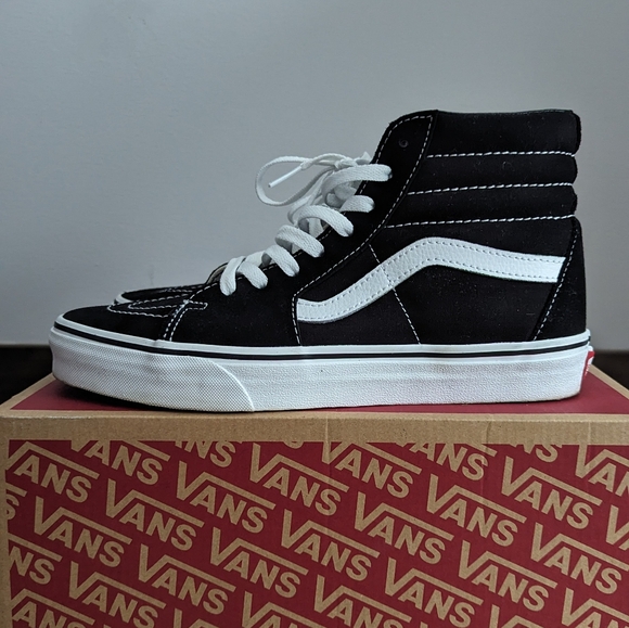 Black and White Sk8-Hi Vans Shoes - Picture 2 of 12
